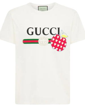 Gucci Les Pommes Logo Regular Fit White T-Shirt S