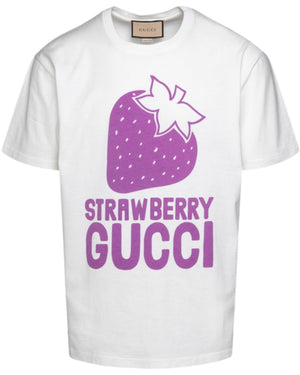 Gucci Strawberry Logo Oversized Fit White T-Shirt S