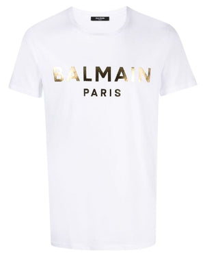 BALMAIN AH1EF000BB29 Balmain Paris Gold Foil Logo White T-Shirt GAD WHITE GOLD T-SHIRT MALE S