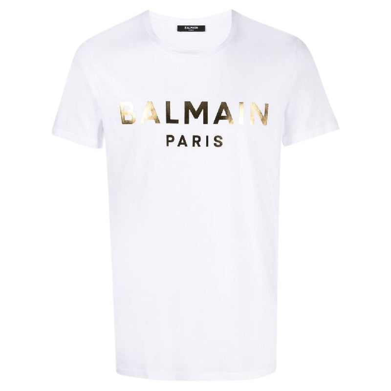 Balmain Balmain Paris Gold Foil Logo White T-Shirt — buy online at Garment Vault