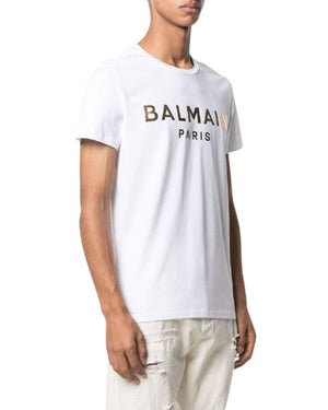 BALMAIN AH1EF000BB29 Balmain Paris Gold Foil Logo White T-Shirt GAD WHITE GOLD T-SHIRT MALE S