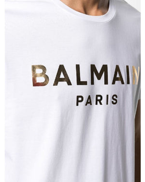 BALMAIN AH1EF000BB29 Balmain Paris Gold Foil Logo White T-Shirt GAD WHITE GOLD T-SHIRT MALE S