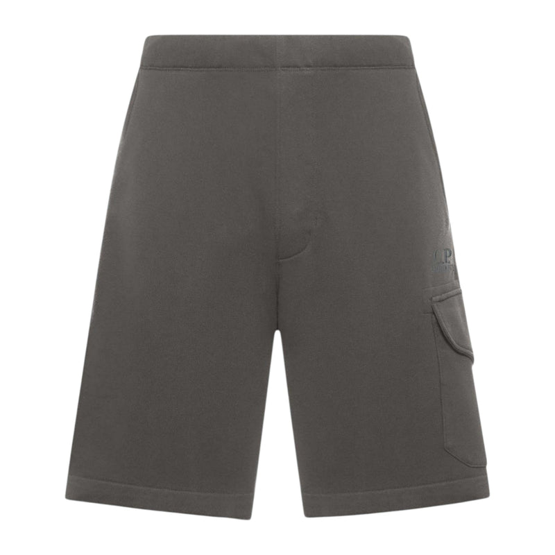 C.P. Company C.P. Company Diagonal Raised Embroidered Logo Gunmetal Grey Shorts — buy online at Garment Vault