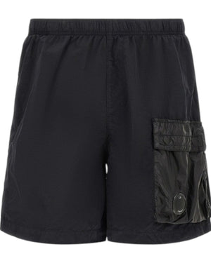 C.P. Company Flatt Nylon Mixed Lens Black Cargo Shorts