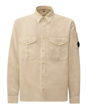C.P. Company Cotton Long Sleeve Button Gauze White Overshirt