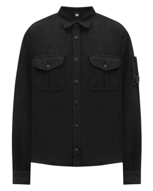 C.P. Company Cotton Long Sleeve Button Black Overshirt