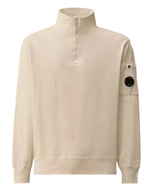 C.P. Company Light Fleece Half Zip Lens Gauze White Sweatshirt