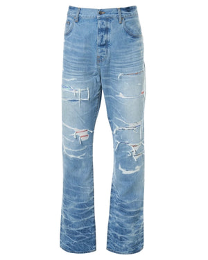 Amiri Aloha Patch Straight Fit Faded Indigo Blue Denim Jeans W30 L32 / 32L