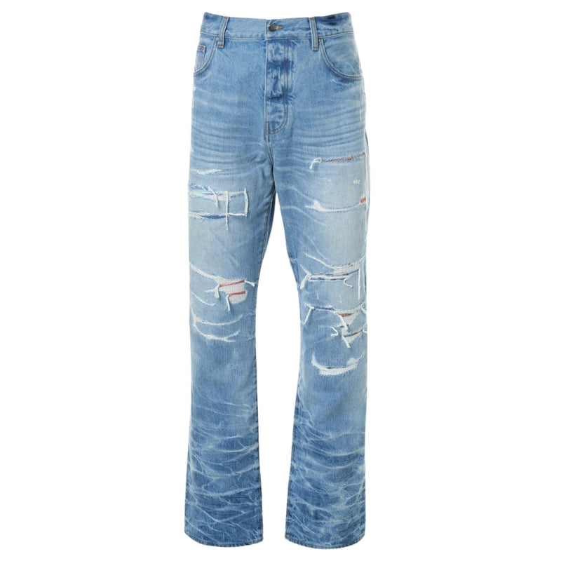 Amiri Amiri Aloha Patch Straight Fit Faded Indigo Blue Denim Jeans — buy online at Garment Vault