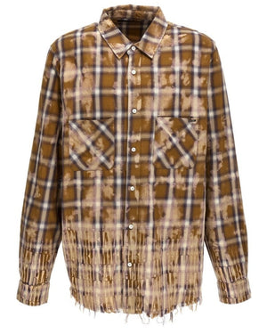 Amiri Bleached Long Sleeve Brown Flannel Shirt S