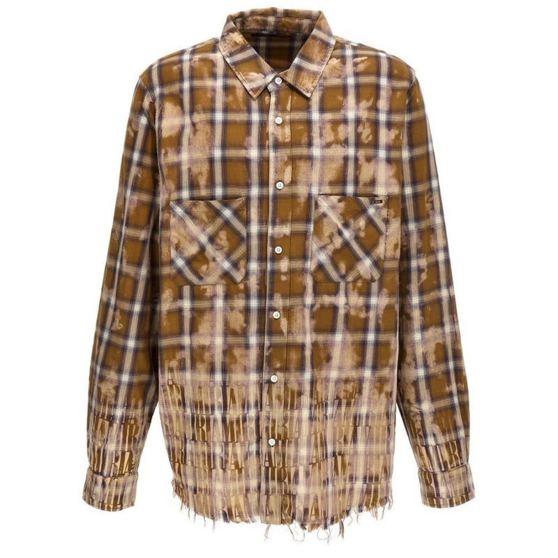 Amiri Amiri Bleached Long Sleeve Brown Flannel Shirt — buy online at Garment Vault