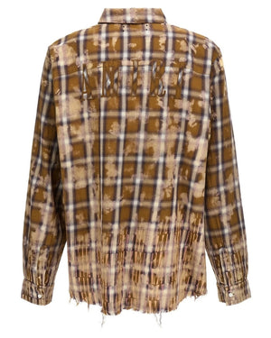 Amiri Bleached Long Sleeve Brown Flannel Shirt S