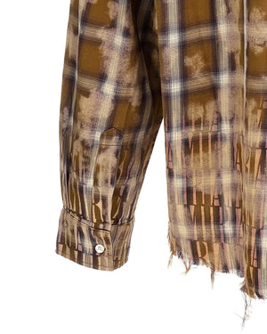 Amiri Bleached Long Sleeve Brown Flannel Shirt S