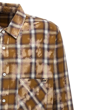 Amiri Bleached Long Sleeve Brown Flannel Shirt S