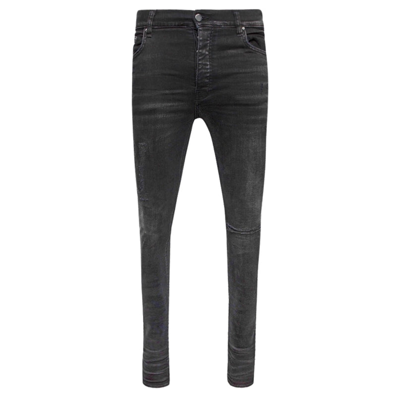 Amiri Amiri Slim Fit Distressed Amiri Logo Aged Black Denim Jeans — buy online at Garment Vault