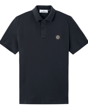Stone Island Organic Cotton Elastane Pique Navy Polo Shirt