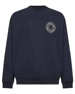 Stone Island Cotton Fleece Compass Logo Print Navy Sweatshirt