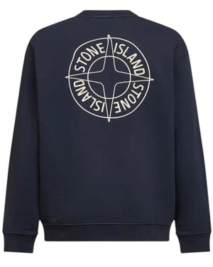 Stone Island Cotton Fleece Compass Logo Print Navy Sweatshirt
