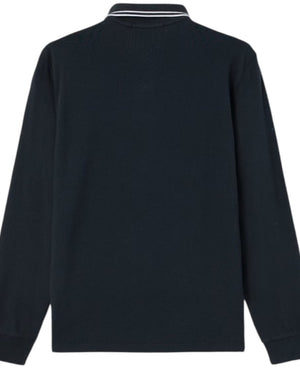 Stone Island Organic Cotton Pique Long Sleeve Navy Polo Shirt