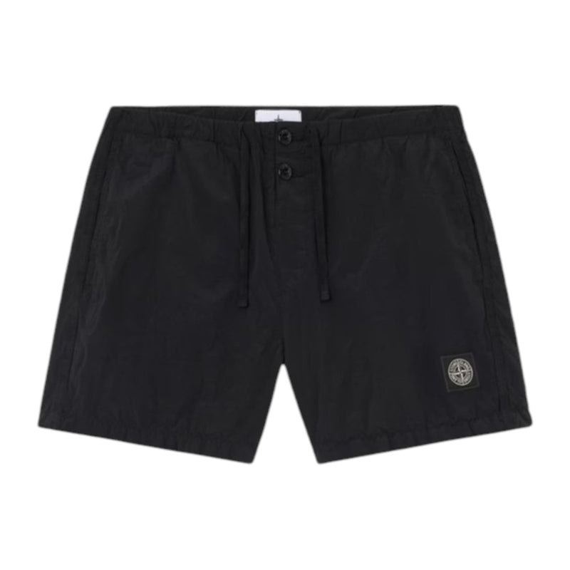 Stone Island Crinkled Nylon Black Swim Shorts