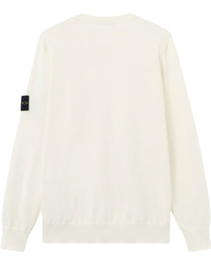Stone Island Soft Organic Cotton Ribbed Neckline Ivory Sweatshirt