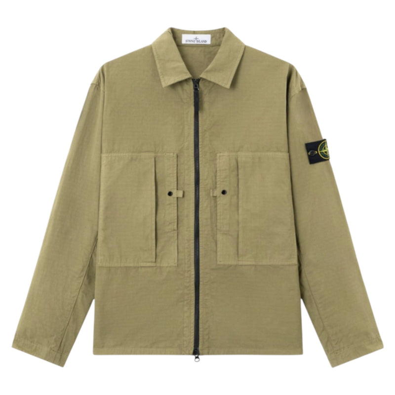 Stone Island Stone Island Mercerised Organic Cotton Military Green Overshirt — buy online at Garment Vault