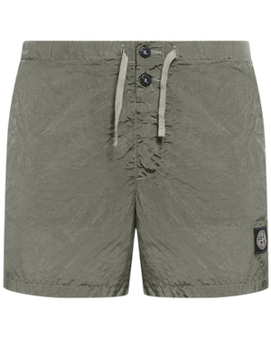 Stone Island Crinkled Nylon Green Swim Shorts