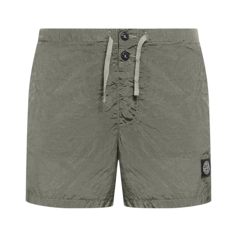 Stone Island Crinkled Nylon Green Swim Shorts