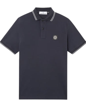 Stone Island Organic Cotton Elastane Pique Navy Polo Shirt