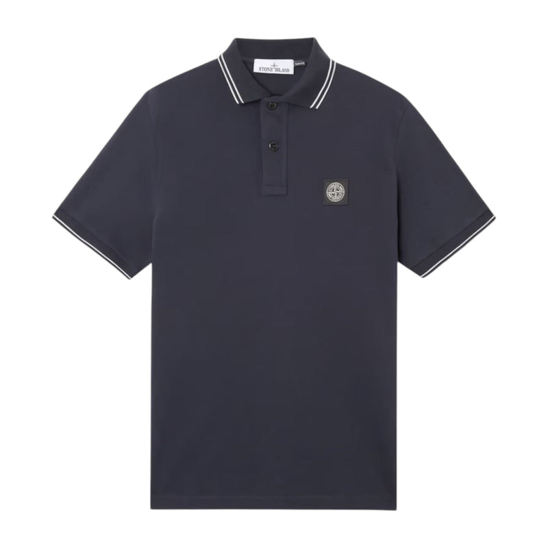 Stone Island Stone Island Organic Cotton Elastane Pique Navy Polo Shirt — buy online at Garment Vault