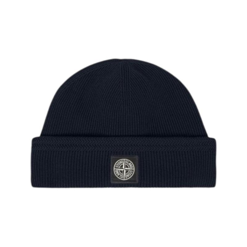 Stone Island Stone Island Ribbed Organic Cotton Navy Beanie Hat — buy online at Garment Vault