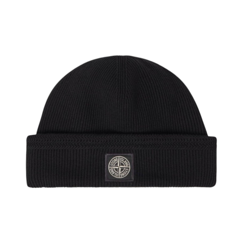 Stone Island Stone Island Ribbed Organic Cotton Black Beanie Hat — buy online at Garment Vault