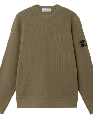 Stone Island Organic Cotton Waffle Fleece Military Green Sweatshirt