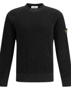Stone Island Organic Cotton Waffle Fleece Black Sweatshirt