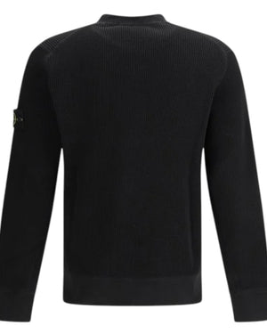 Stone Island Organic Cotton Waffle Fleece Black Sweatshirt