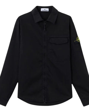 Stone Island Organic Cotton Satin Zip Up Black Overshirt