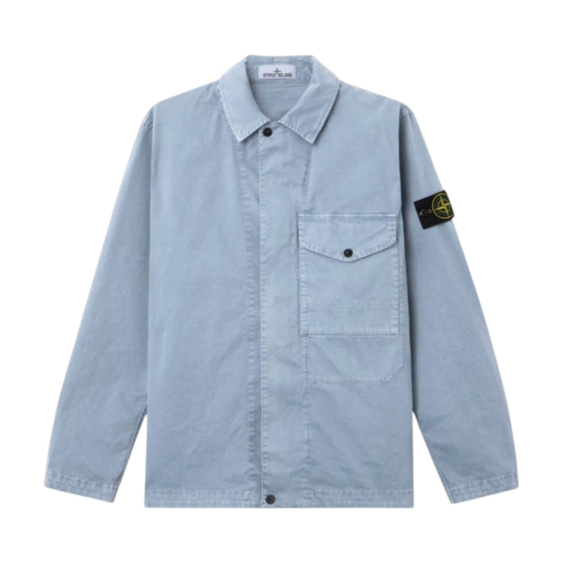 Stone Island Stone Island Organic Cotton Stretch Broken Twill 'Old' Effect Avio Blue Overshirt — buy online at Garment Vault
