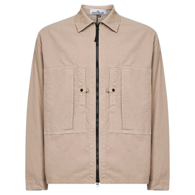 Stone Island Stone Island Mercerised Organic Cotton Desert Beige Overshirt — buy online at Garment Vault