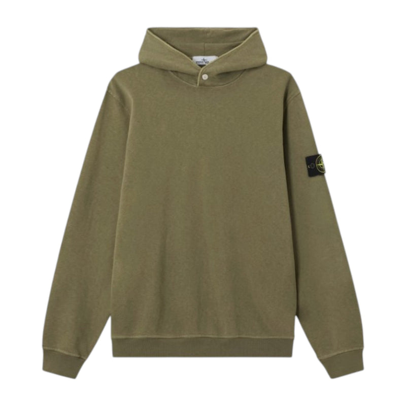 Stone Island Stone Island Cotton Military Green Malfile Fleece 'Old' Effect Hoodie — buy online at Garment Vault