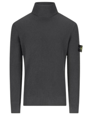 Stone Island Lead Grey Full Rib Wool Turtleneck Sweatshirt