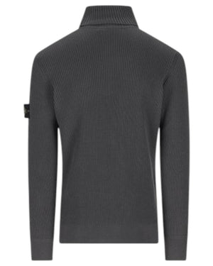 Stone Island Lead Grey Full Rib Wool Turtleneck Sweatshirt