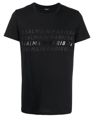 BALMAIN UH01601I380 Balmain Paris Multi Logo Black T-Shirt EAB BLACK T-SHIRT MALE S