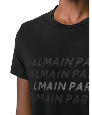 BALMAIN UH01601I380 Balmain Paris Multi Logo Black T-Shirt EAB BLACK T-SHIRT MALE S