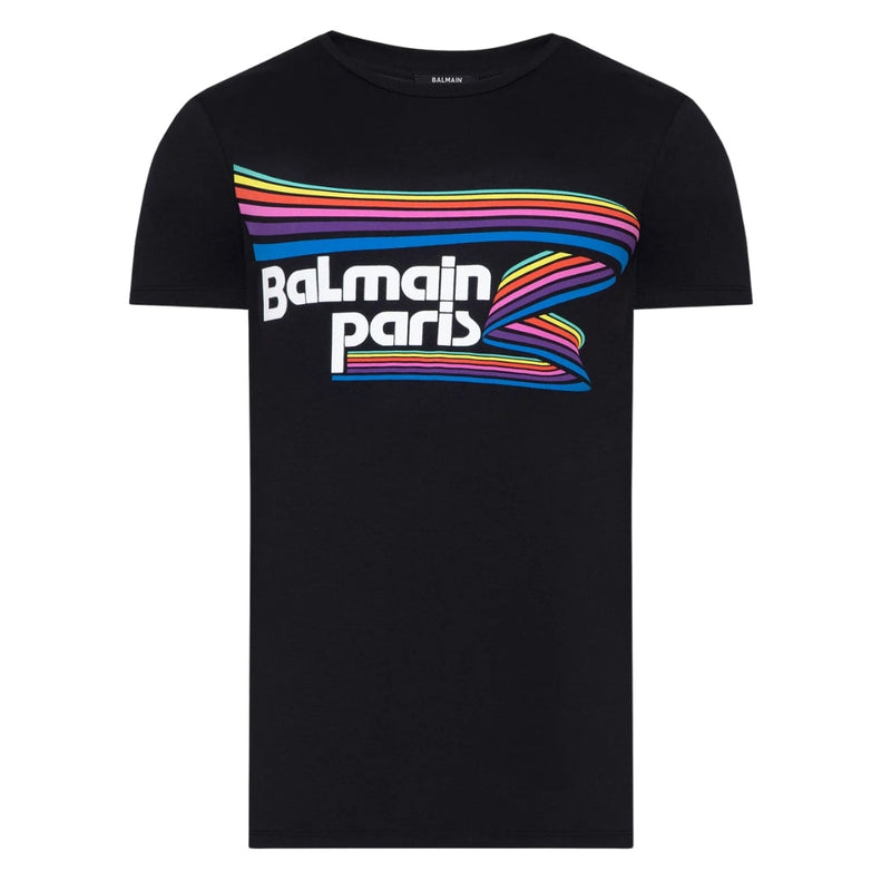 Balmain Balmain Paris Rainbow Logo Black T-Shirt — buy online at Garment Vault