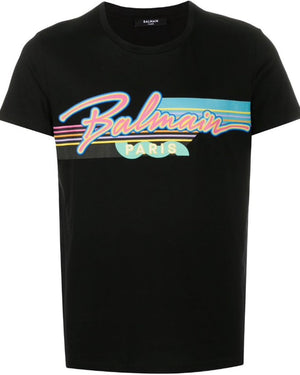 BALMAIN VH1EF000G039 Balmain Paris Retro Logo Black T-Shirt 0FA BLACK T-SHIRT MALE S
