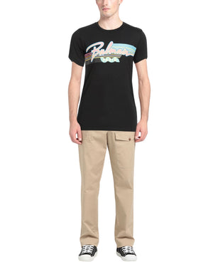 BALMAIN VH1EF000G039 Balmain Paris Retro Logo Black T-Shirt 0FA BLACK T-SHIRT MALE S