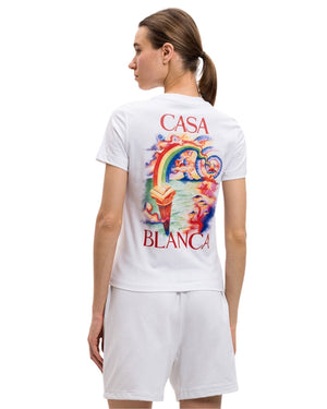Casablanca Printed Fitted  T-Shirt Nature Teacher White  T-Shirts Womens