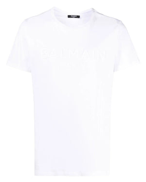 BALMAIN YH1EF000BB20 Balmain Paris Embossed Logo White T-Shirt 0FA WHITE T-SHIRT MALE S