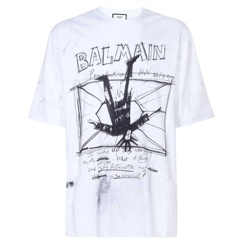 Balmain Balmain Sketch Drawing Logo White T-Shirt — buy online at Garment Vault