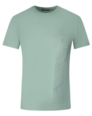 Balmain Brand Embossed Logo Green T Shirt